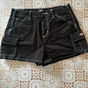 Dickies Black Women's Cargo Shorts with White Contrast Stitching Size 2